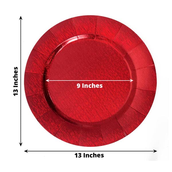 Tableclothsfactory 10 Pack | 13" Red Disposable Charger Plates, Cardboard Serving Tray, Round with Leathery Texture - 1100 GSM - Image 6