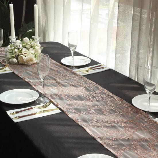 Tableclothsfactory 12"x108" Blush Rose Gold Leaf Vine Embroidered Sequin Mesh Like Table Runner - Image 9