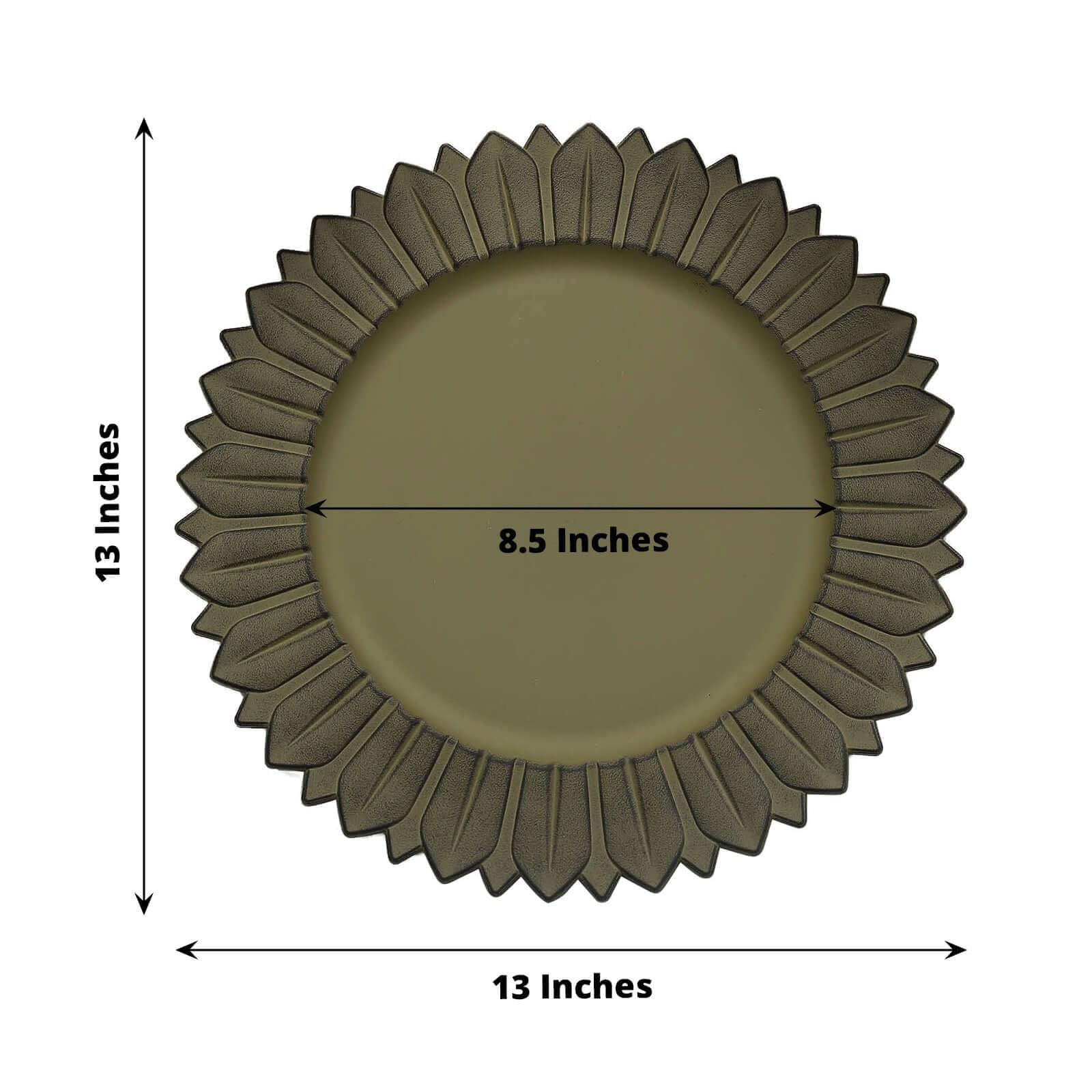 Tableclothsfactory 6 Pack | 13" Matte Olive Green Sunflower Plastic Dinner Charger Plates, Disposable Round Serving Trays - Image 3