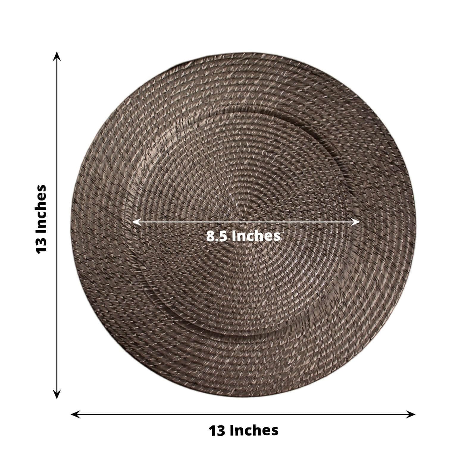 Tableclothsfactory 6 Pack | 13" Natural Brown Acrylic Plastic Rattan-Like Charger Plates, Round Disposable Dinner Serving Plates - Image 3
