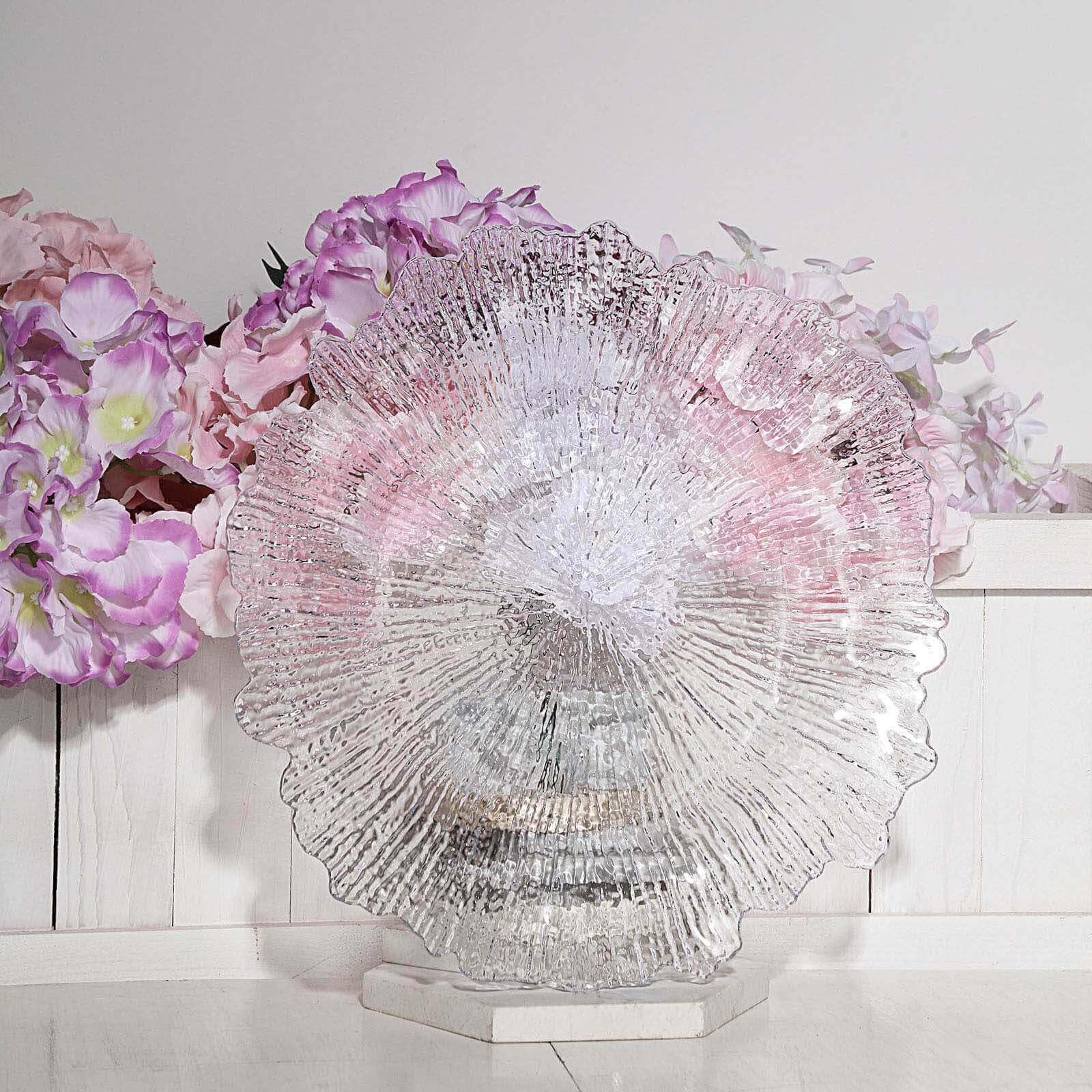 TABLECLOTHSFACTORY 6 Pack 13" Round Clear Acrylic Reef Charger Plates Ruffled Rim Dinner Charger Plates For Weddings Events - Image 7