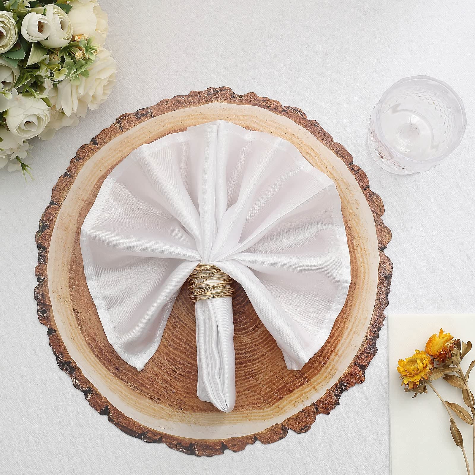 Tableclothsfactory 6 Pack | 13" Rustic Natural Wood Slice Design Disposable Serving Trays, Round Farmhouse Paper Charger Plates - Image 7