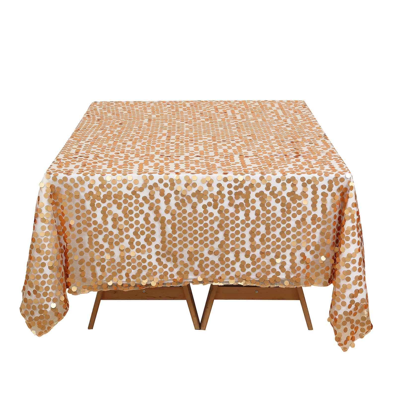 Tableclothsfactory 72" Premium Big Payette Sequin Overlay for Wedding Banquet Catering Party Table Decorations-Matte Champagne - Image 3