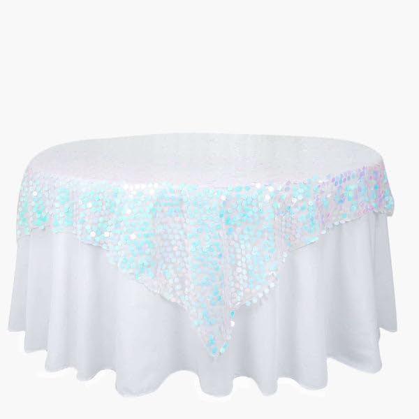Tableclothsfactory 72" x 72" Iridescent Blue Premium Big Payette Sequin Overlay Table Cover Party Supplies for Baby Shower Tablecloth, Wedding Birthday Party, Banquet Decor - Image 3
