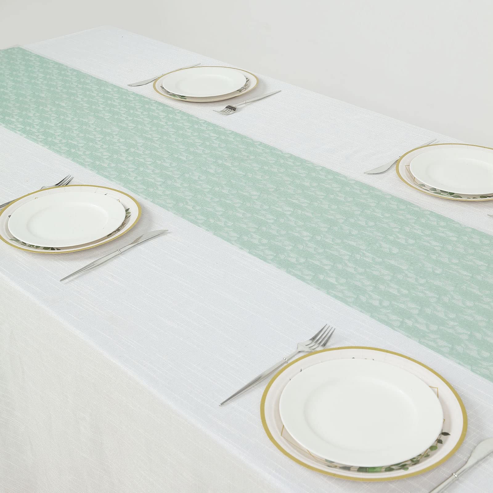 Tableclothsfactory Floral Lace Premium Table Top Runner for Weddings Birthday Party Decor Fit Rectangle and Round Table - Sage Green - Image 8