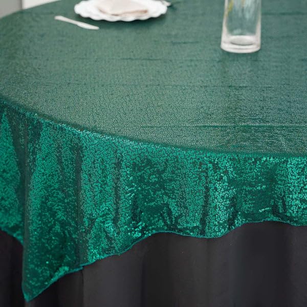 Tableclothsfactory Luxury Hunter Emerald Green Sequin Square Tablecloth Overlay Square Tablecloth Cover for Wedding Party Event Banquet - 60" x 60" - Image 7
