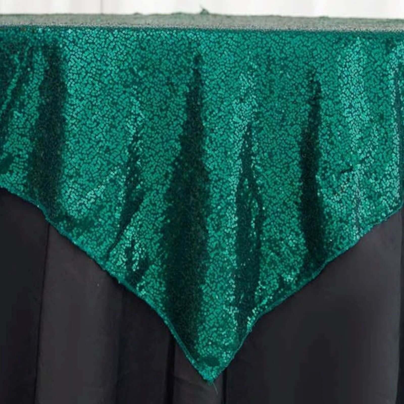 Tableclothsfactory Luxury Hunter Emerald Green Sequin Square Tablecloth Overlay Square Tablecloth Cover for Wedding Party Event Banquet - 60" x 60" - Image 8