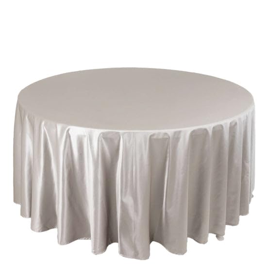 Tableclothsfactory Shimmer Silver Premium Scuba Round Tablecloth, Wrinkle Free Seamless Polyester Tablecloth - 120" - Image 3