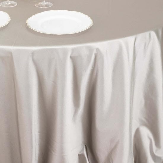 Tableclothsfactory Shimmer Silver Premium Scuba Round Tablecloth, Wrinkle Free Seamless Polyester Tablecloth - 132" - Image 4